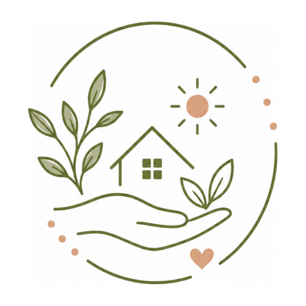 logo secondaire environnement, une maison posée dans une main ouverte