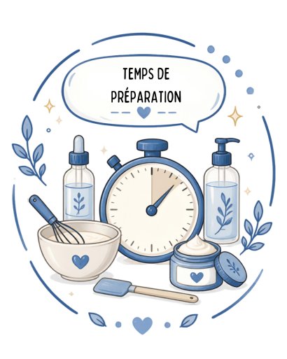 horloge bleue entourée d'ustensiles pour créer soi-même des produits cosmétiques